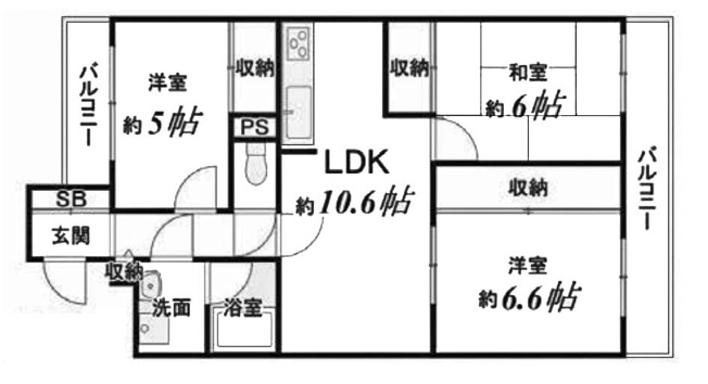 【間取り】 | サンレスポアール | 専有面積64.96㎡
