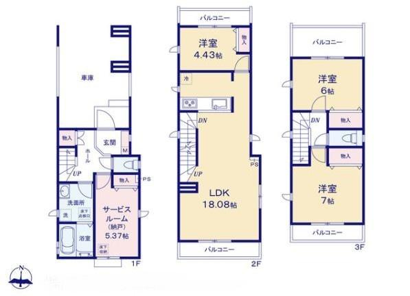 【Heartfull Town】小平市学園東町１丁目51番の間取り|〇 本物件【１号棟】の間取・平面図です〇　敷地面積:75.48㎡　建物面積:119.32㎡(ビルトイン車庫10.24㎡含む)　