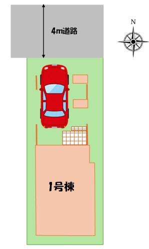 【Heartfull Town】小平市学園東町１丁目51番の区画図|お車から玄関までの距離が近いのでたくさんお買い物をした日も大丈夫♪
雨の日も最小限の被害ですみます♪