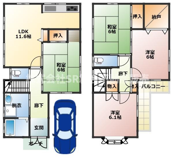 若江西新町1丁目中古戸建の間取り|全居室6帖以上のゆったりめ設計で、個々の時間も大事にできる振分タイプの4LDK♪