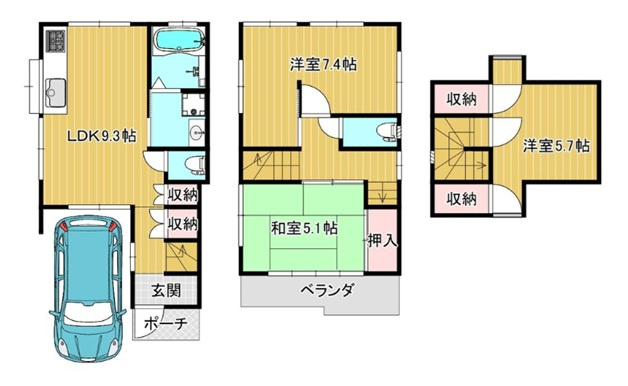 西宮市樋ノ口町2丁目　中古テラスの間取り