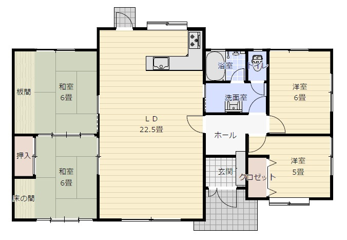 清末陣屋 中古住宅の間取り|余裕の平屋４ＬＤＫです。