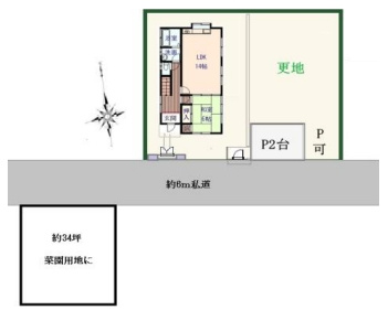 山武郡九十九里町真亀　中古戸建の区画図|内外装リフォーム済み令和7年10月敷地約105坪（菜園用地約34坪含め）海岸まで車約5分閑静な分譲地