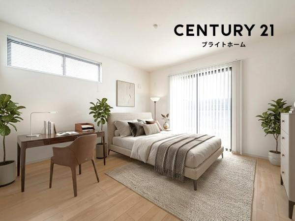 横浜市旭区南希望が丘の新築一戸建の洋室|二面採光の明るい洋室♪
休日はこちらでおくつろぎ下さい♪
※家具等はＣＧでの参考レイアウトです。