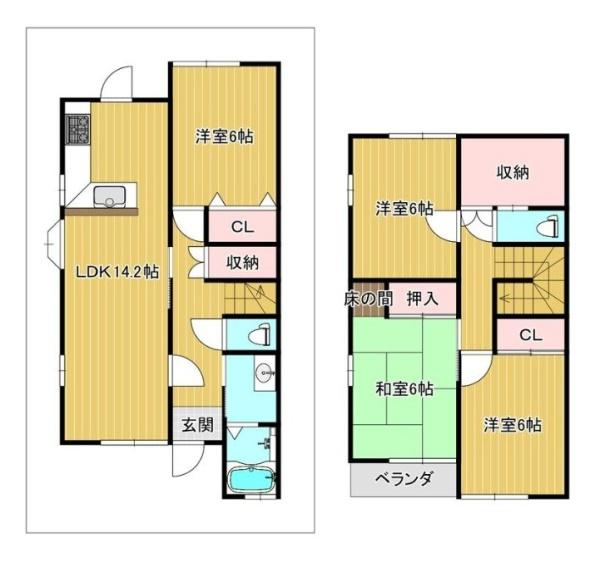 香芝市真美ヶ丘７丁目の中古テラスハウスの間取り