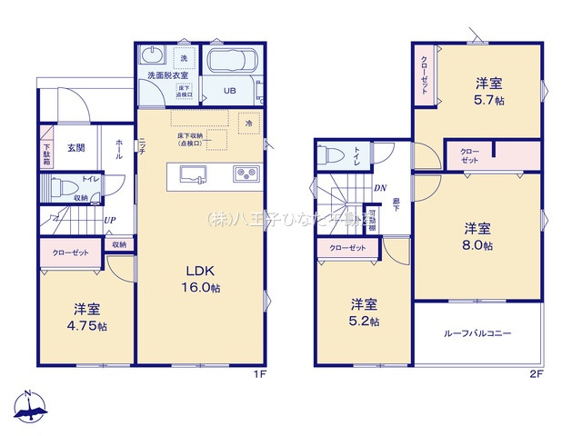 『八王子市新築戸建て』八王子市上壱分方町359-5【仲介手数料無料】　２４－２期の間取り|～仲介手数料無料☆八王子ひなた不動産～八王子市上壱分方町　新築戸建て