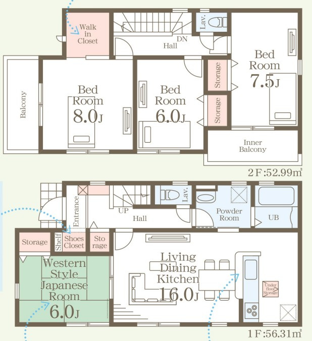 【新築戸建】【オール電化】　いわき市常磐下船尾町1期　長期優良住宅　全3棟の間取り|2号棟の間取りです