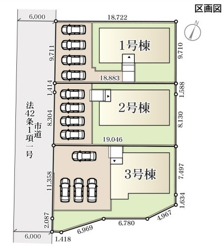 【新築戸建】　いわき市常磐下船尾町1期　長期優良住宅　全3棟の区画図|区画図です。