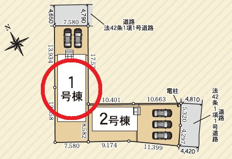 安城市東端町第3　新築分譲住宅　全2棟　1号棟の区画図