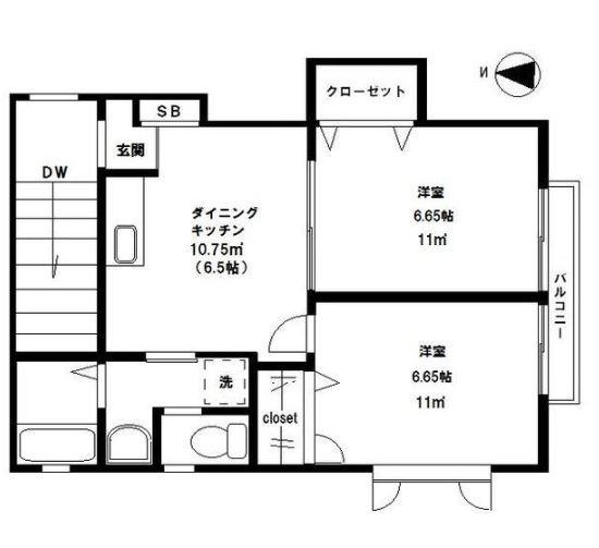 【間取り】 | 鳥が丘ハイツ | 広々とした２DK！