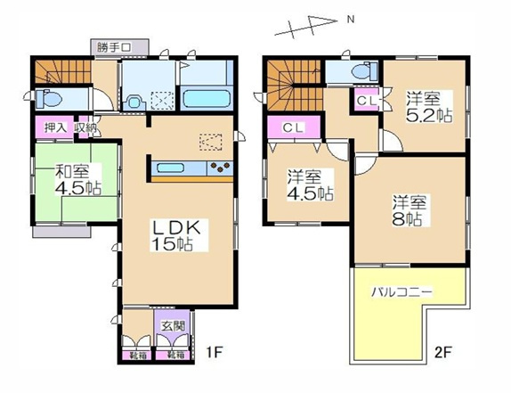 加古川市野口町水足　　中古戸建の間取り