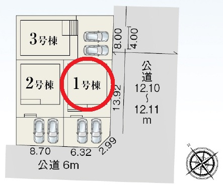 西尾市伊藤　新築分譲住宅　全3棟　1号棟の区画図