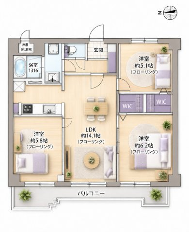 【間取り】 | エステートマンション赤坂けやき通り☆仲介手数料無料☆ | ※本図に表示されている家具・家電・照明・インテリア・観葉植物等は、AIによる配置イメージです。実際には設置されておらず、売買対象にも含まれません。図面と現況が相違する場合は、現況を優先いたします。