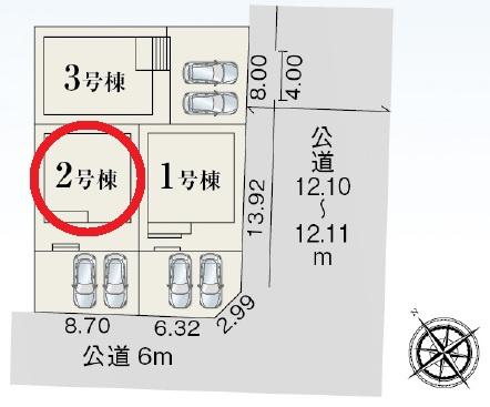 西尾市伊藤　新築分譲住宅　全3棟　2号棟の区画図