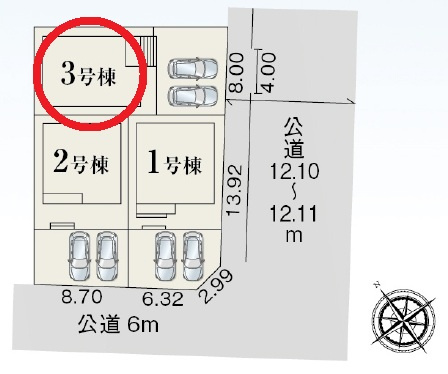 西尾市伊藤　新築分譲住宅　全3棟　3号棟の区画図