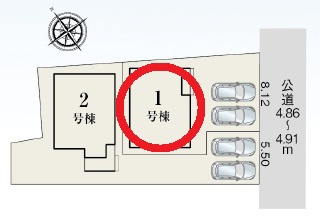 西尾市亀沢町第2　新築分譲住宅　全2棟　1号棟の区画図