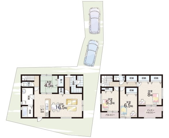 ●生駒郡斑鳩町服部　新築一戸建ての間取り|２号地