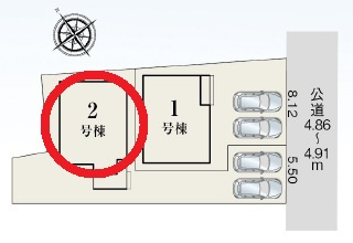 西尾市亀沢町第2　新築分譲住宅　全2棟　2号棟の区画図