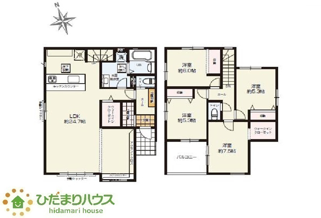 【間取り】 | ひたちなか市高場1期　新築戸建　1号棟 | コミュニケーションの取りやすい対面キッチン。