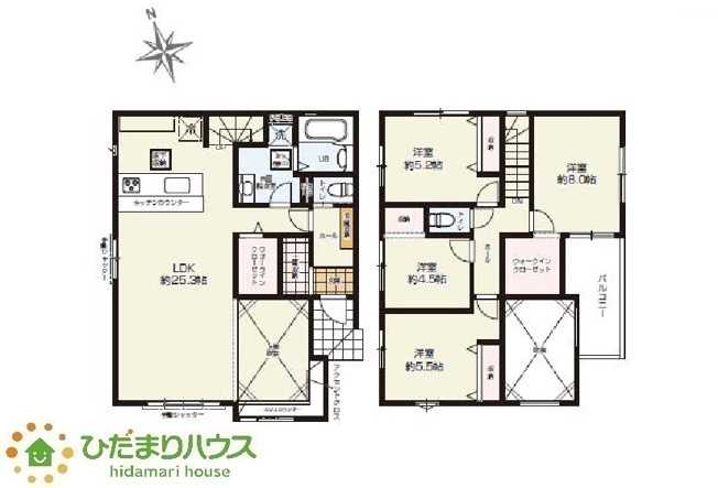 【間取り】 | ひたちなか市高場1期　新築戸建　2号棟 | 収納豊富な間取りで荷物が多くても安心。