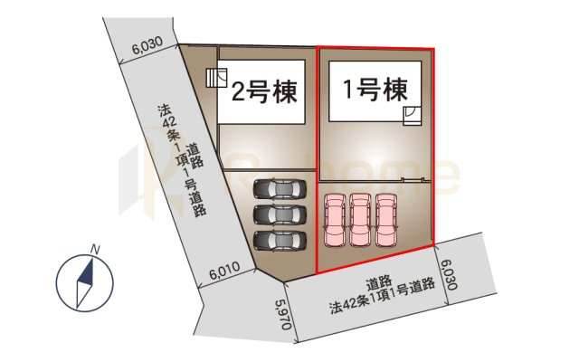 常総市本石下第13　新築戸建て　1号棟の区画図|大きなお買い物だからこそ、メリット・デメリットを伝えさせて頂きます。
R-homeにお任せください♪