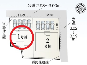 西尾市第85吉良町　新築分譲住宅　全2棟　1号棟の区画図