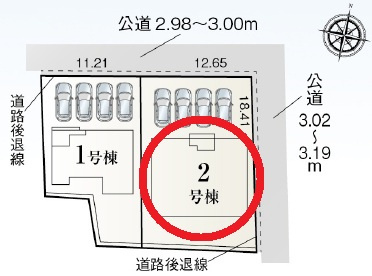 西尾市第85吉良町　新築分譲住宅　全2棟　2号棟の区画図