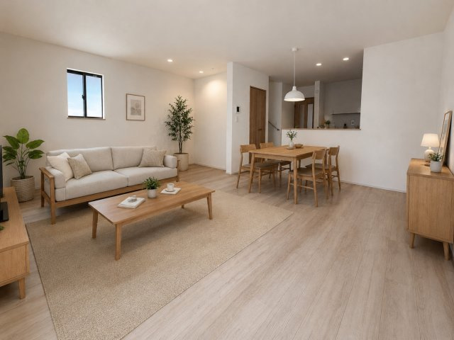 さいたま市北区本郷町1065番の居間・リビング|人気の対面式キッチンで会話も弾みます！お食事の準備をしながらでもご家族とのコミュニケーションを楽しめますね♪