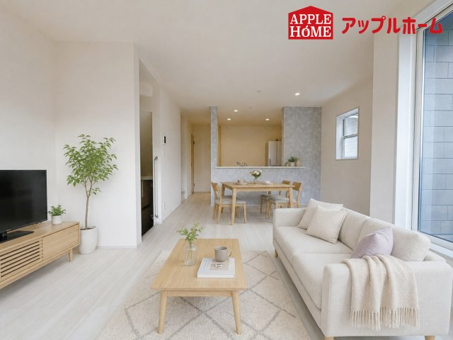 さいたま市北区宮原町第3の居間・リビング|人気の対面式キッチンで会話も弾みます！お食事の準備をしながらでもご家族とのコミュニケーションを楽しめますね♪
※家具はCGです
