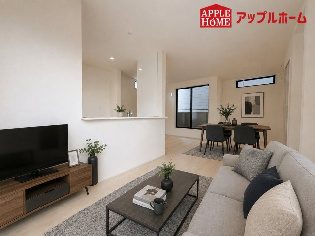 さいたま市北区宮原町第3の居間・リビング|人気の対面式キッチンで会話も弾みます！お食事の準備をしながらでもご家族とのコミュニケーションを楽しめますね♪