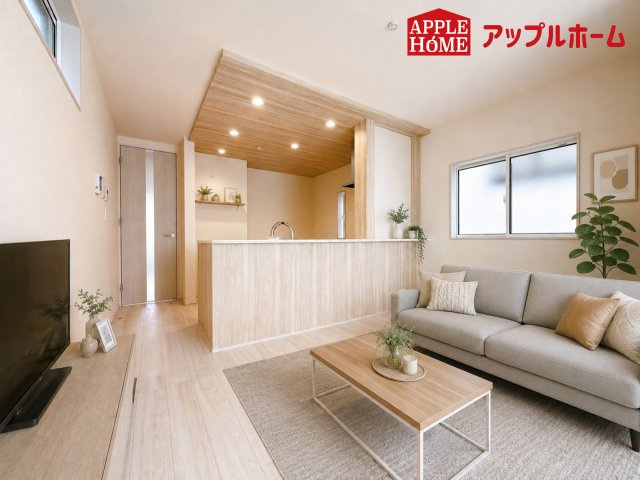 [新築住宅] さいたま市南区白幡6丁目 全3棟の居間・リビング|広々リビング×対面キッチンで家族の会話も弾みます♪家族団らんの秘訣は間取りにあり☆夢のマイホームを一緒に叶えましょう！