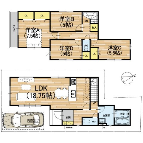草津市東矢倉3丁目2期1号地　新築戸建の間取り