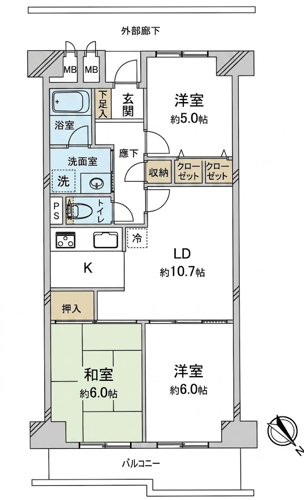 ガーデンハイツ入間D棟　5階の間取り|間取り反転タイプ

リフォーム中