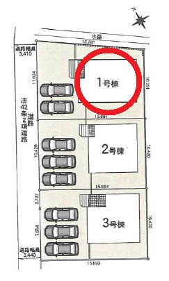 西尾市一色町野田第4　新築分譲住宅　全3棟　1号棟の区画図