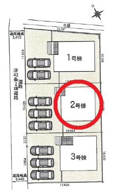 西尾市一色町野田第4　新築分譲住宅　全3棟　2号棟の区画図