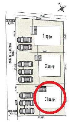 西尾市一色町野田第4　新築分譲住宅　全3棟　3号棟の区画図