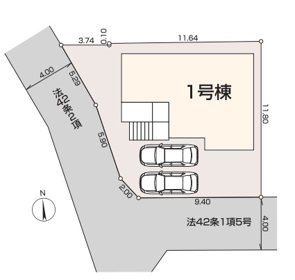 新築一戸建て 所沢市山口の区画図|カースペース２台分(車種によります)