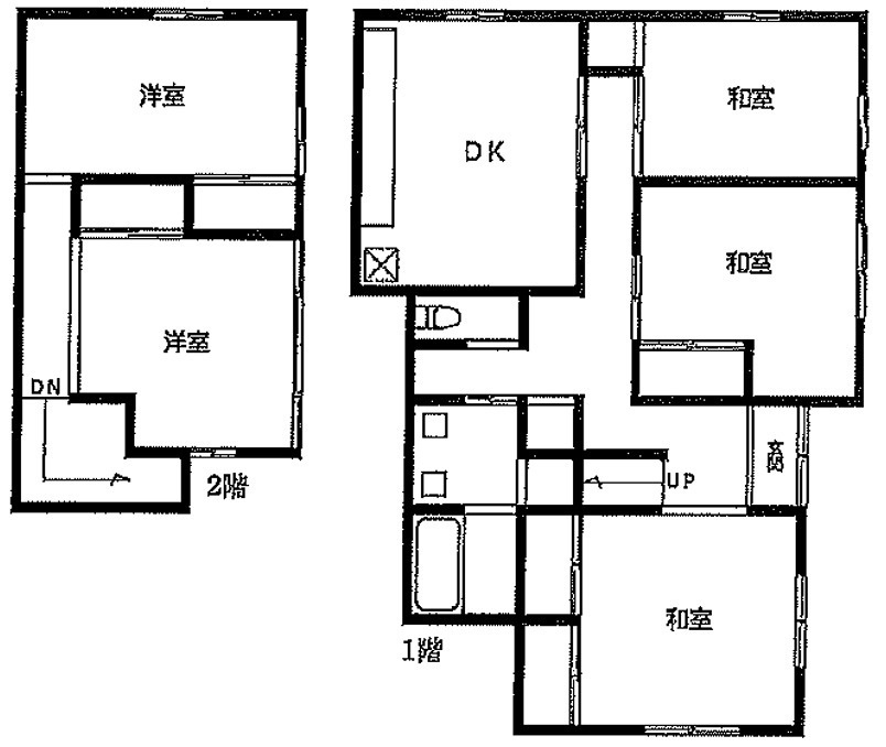 和戸　中古戸建　の間取り|和室：8畳・6畳・6畳　洋室7.5帖・7.5帖
