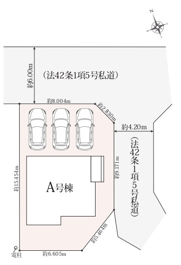 新築一戸建て　所沢市林3丁目の区画図|カースペース３台分(車種によります)