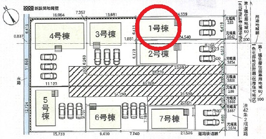 西尾市一色町一色第27　新築分譲住宅　全7棟　1号棟の区画図