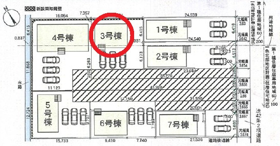 西尾市一色町一色第27　新築分譲住宅　全7棟　3号棟の区画図
