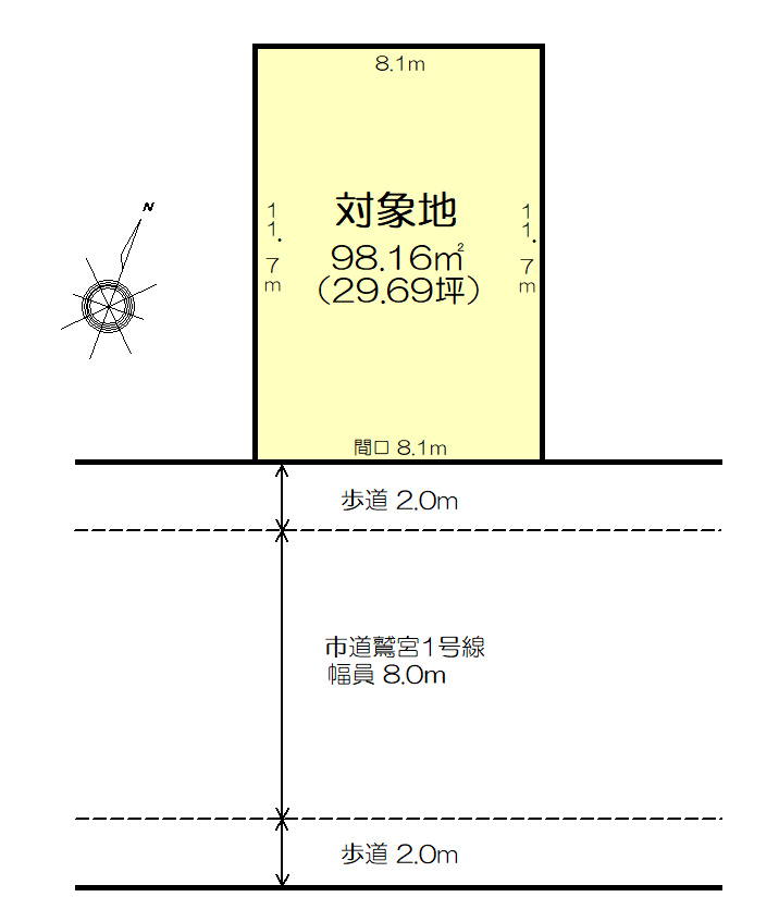 久喜市中妻土地の土地図|整形地