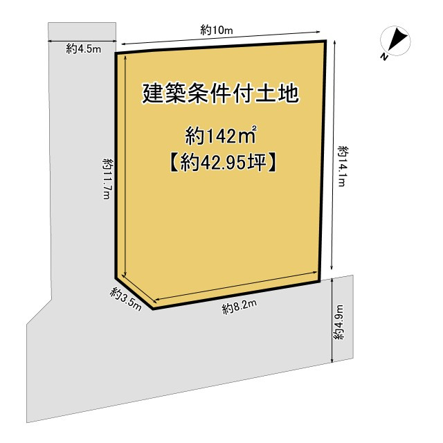 宇治市小倉町西畑の土地図|北東、北西の角地につき、採光、通風良好です◎