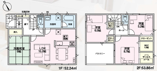 【間取り】 | 【新築分譲住宅　～クレイドルガーデン～】 山形市東青田　第4　☆全2棟☆ | （１号棟）、価格３０９０万円、４ＬＤＫ＋Ｓ、土地面積１８８．１５㎡、建物面積１０６．１㎡