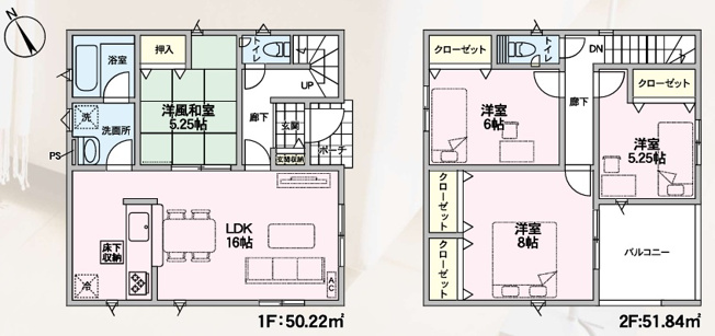 【間取り】 | 【新築分譲住宅　～クレイドルガーデン～】 山形市東青田　第4　☆全2棟☆ | （２号棟）、価格３０５０万円、４ＬＤＫ、土地面積１９３．２㎡、建物面積１０２．０６㎡
