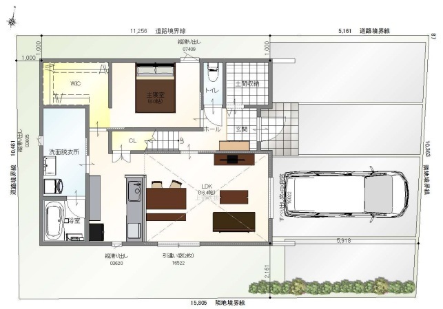 【土地図＋建物プラン例】 | 富士市宇東川東町　限定1区画 | 建物参考プラン2
延床面積96.46㎡（29.12坪）