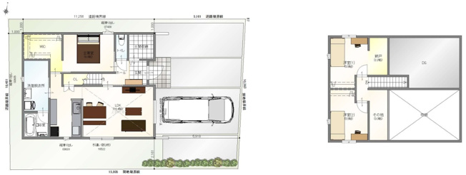 【参考プラン】 | 富士市宇東川東町　限定1区画 | 建物参考プラン2
１F床面積、65.41㎡（19.75坪）
2F床面積、31.05㎡（9.37坪）
