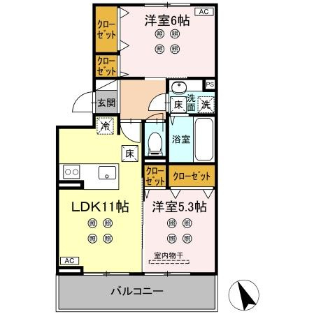 熊本市東区東京塚町のアパートの間取り
