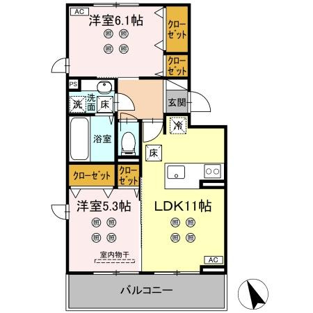 熊本市東区東京塚町のアパートの間取り