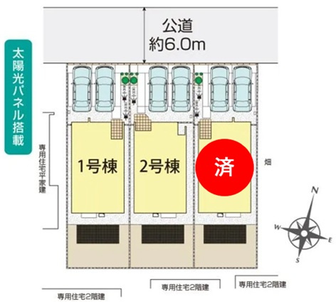 【BLOOMING GARDEN】　久喜市栗原4丁目　全3邸の区画図|全棟配置図